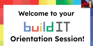 red yellow green blue blocks with build IT orientation text