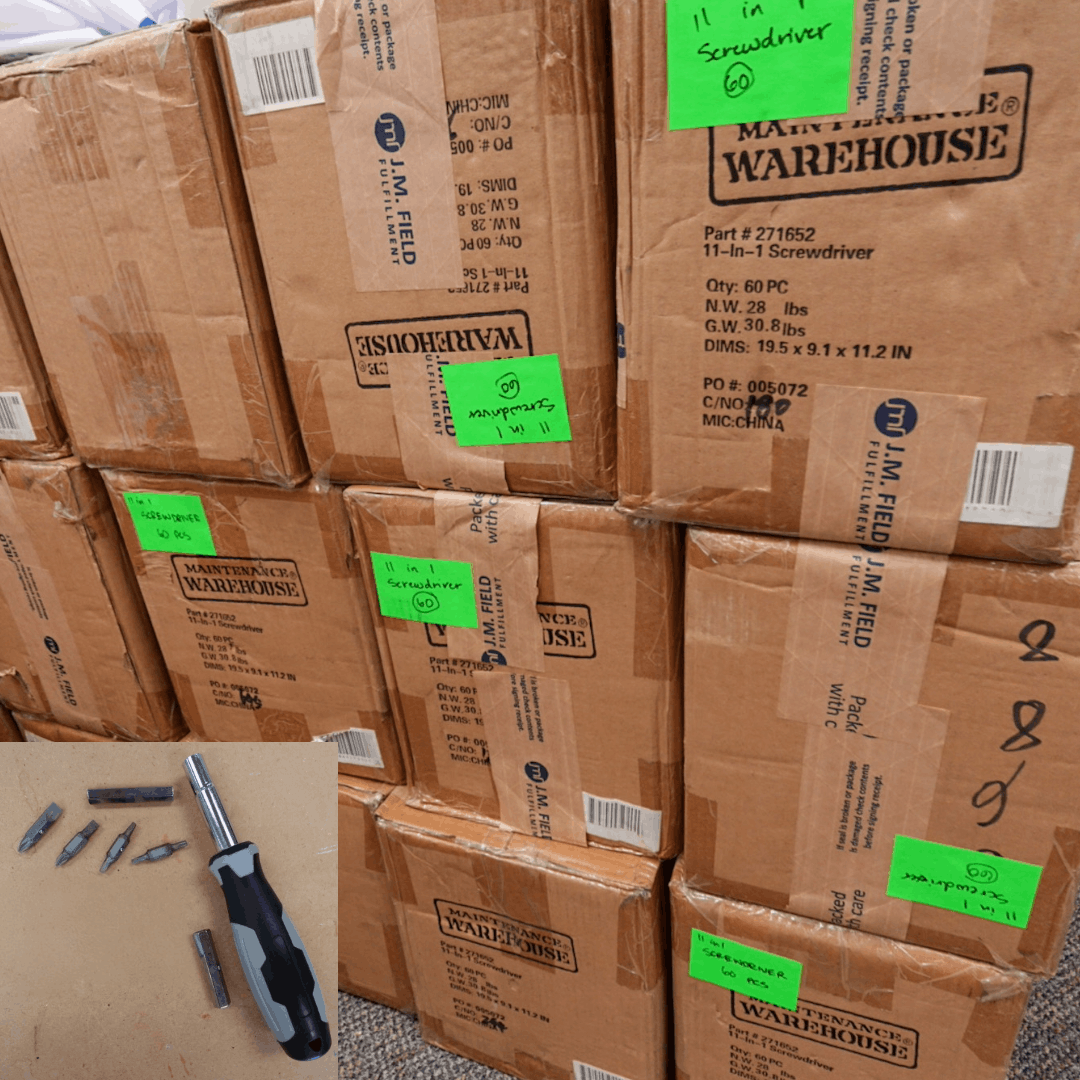 screwdriver and boxes
