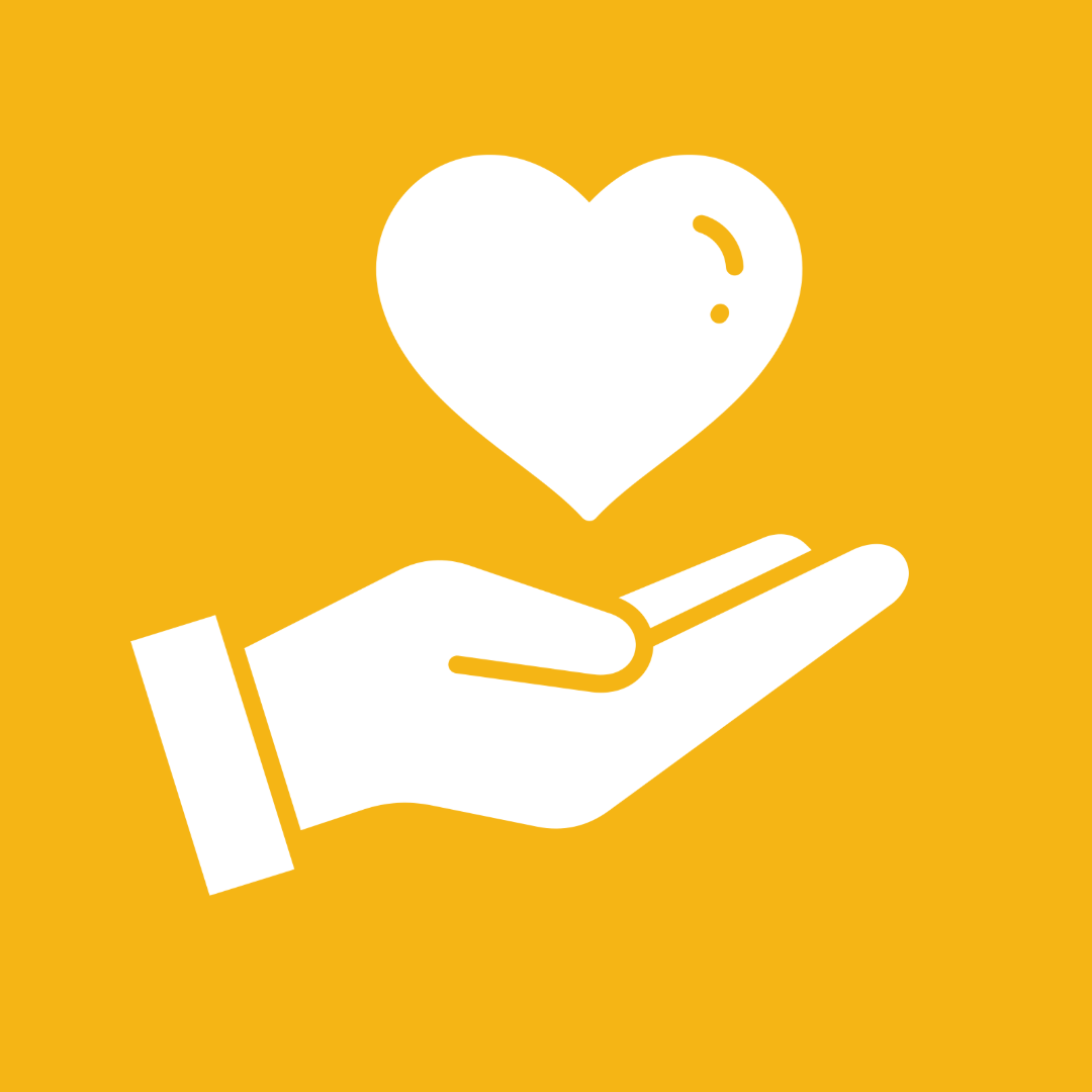 hand, palm up with heart icon and yellow background